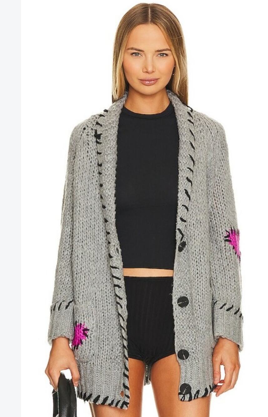 John & Jenn by Line Tripp Cardigan in Amore Chunky Knit Heart Cardigan sz L NWOT